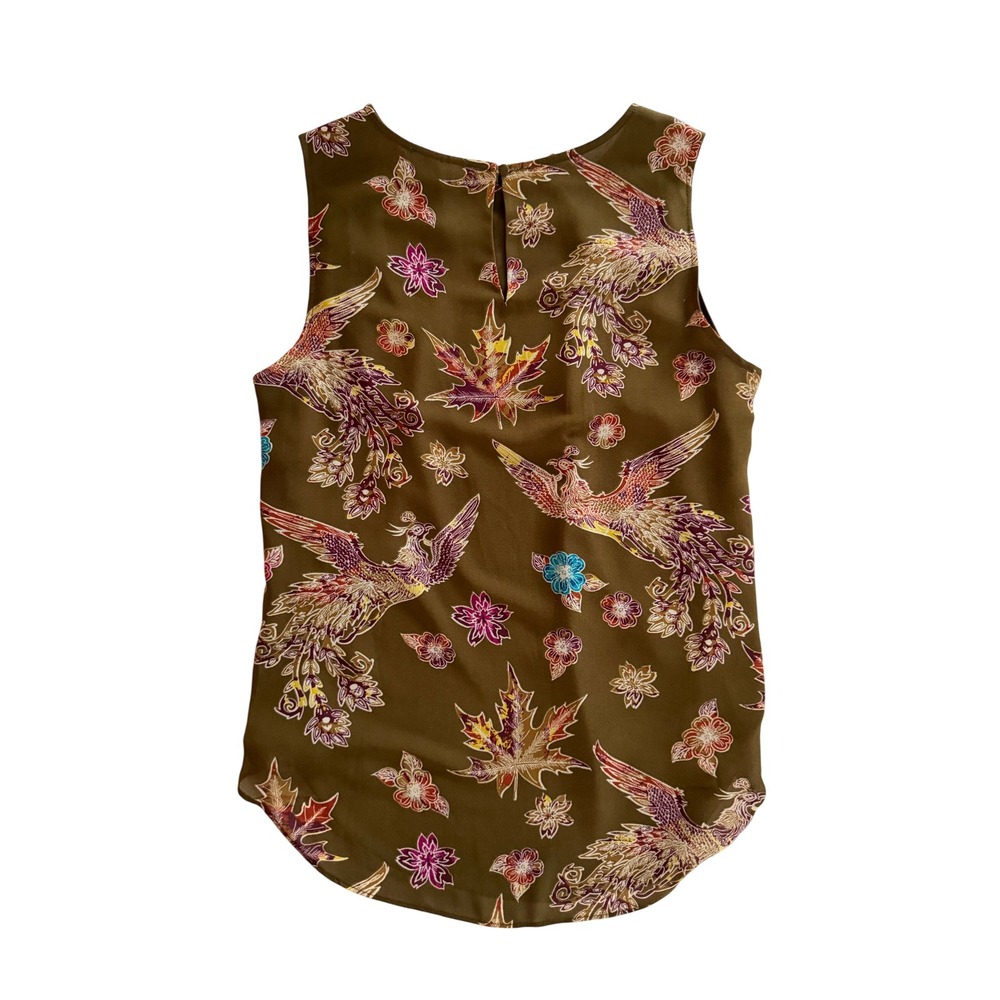 Rose + Olive Phoenix Floral Ruffle Sleeveless Blouse Olive Green Medium - Picture 2 of 7